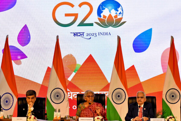 India's Finance Minister Nirmala Sitharaman speaks, as economic affairs secretary Ajay Seth and Reserve Bank of India (RBI) Governor Shaktikanta Das look on, during a news conference at the end of G20 finance ministers' and Central Bank governors' meeting on the outskirts of Bengaluru, India, February 25, 2023. REUTERS/Samuel Rajkumar - RC2FIZ94WJV8